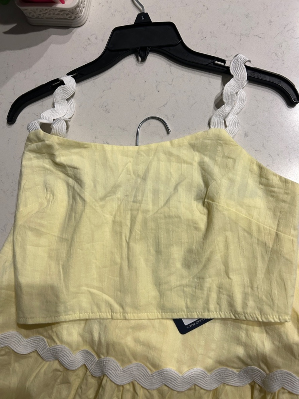 Yellow 2pcs Tiered Maxi Skirt with White Trim and matching Top - Picture 5 of 7